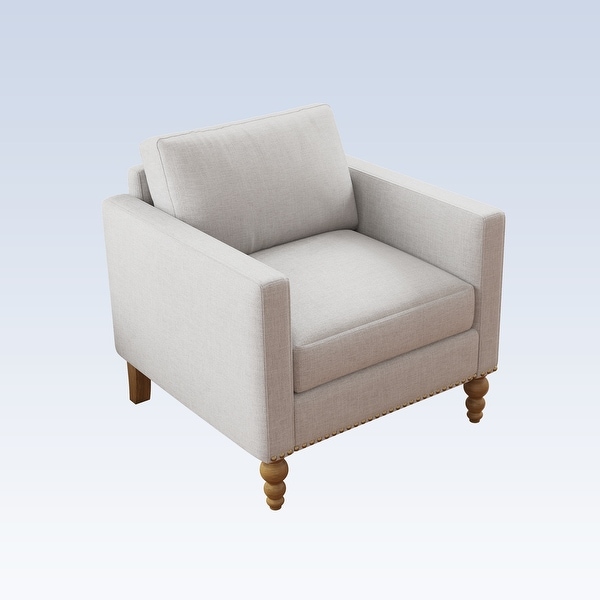 Modern Armchair Accent Chair with Bronze Nailhead Trim Wooden Legs