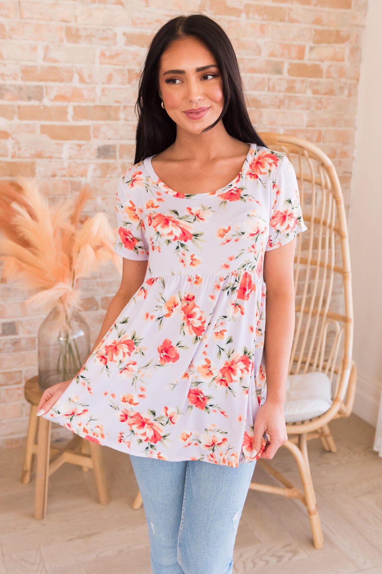 Flowers Everywhere Modest Babydoll Top