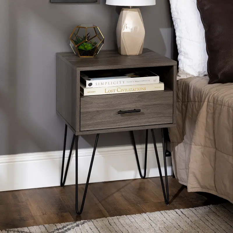 Gray Hairpin Leg Nightstand - Walker Edison