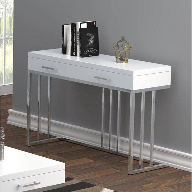 Dalya 2 Drawer Console Sofa Table White High Gloss chrome Coaster