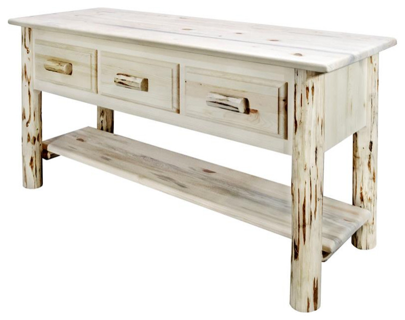 Montana Woodworks Wood Console Table with 3 drawer in Natural Lacquered   Rustic   Console Tables   by Homesquare  Houzz