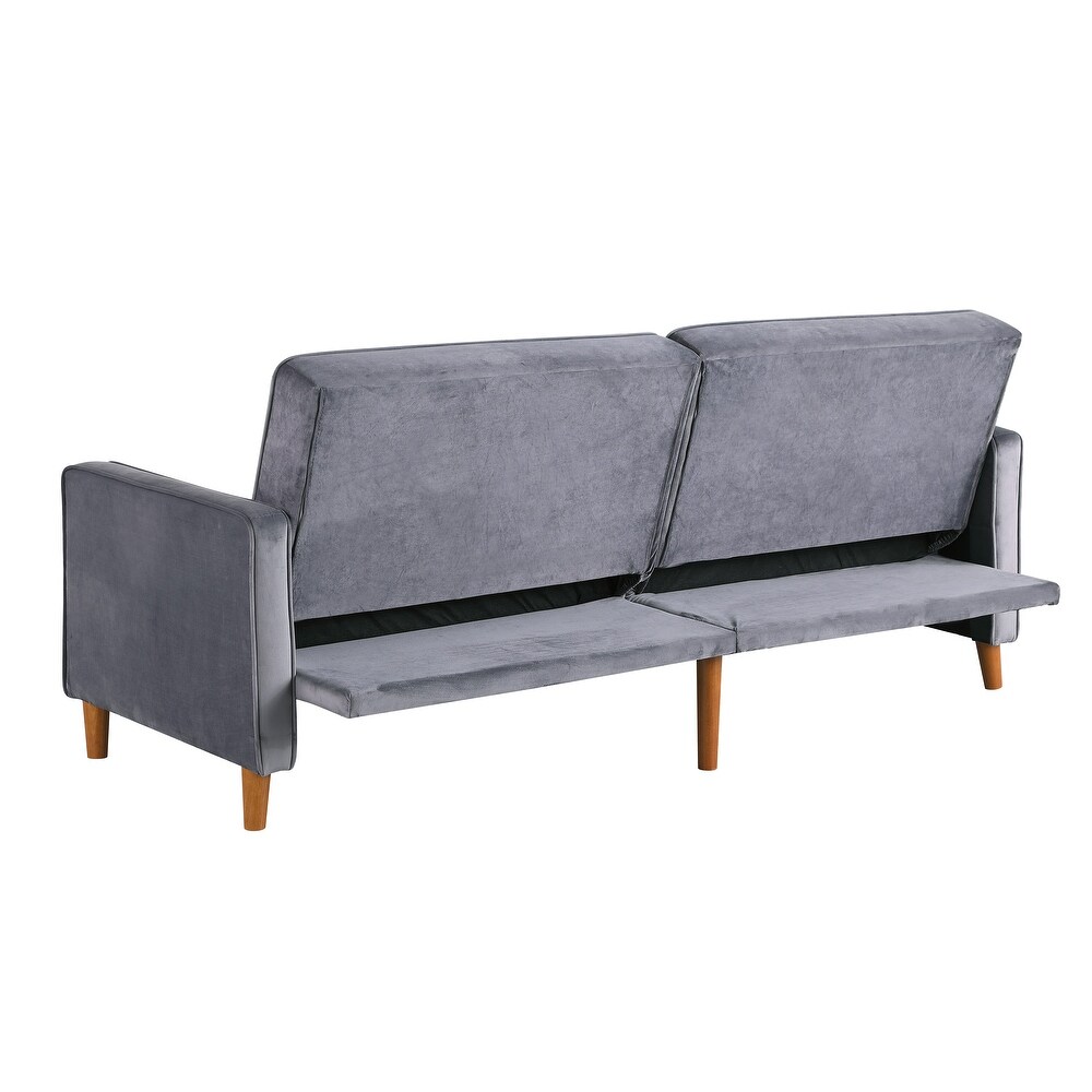 Modern Velvet Upholstered Sofa Bed Adjuastable Reclining Sofa with Split Tufted Back and Wooden Legs