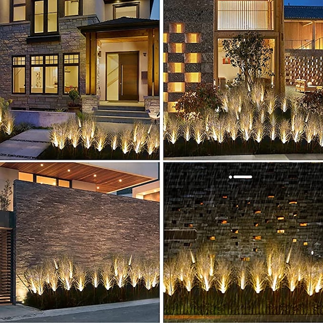 2pcs Solar Pathway Garden Light Outdoor Waterproof LED Bulrush Optical Fiber Light Garden Villa Pathway Decoration Courtyard Walkway Solar Landscape Lights