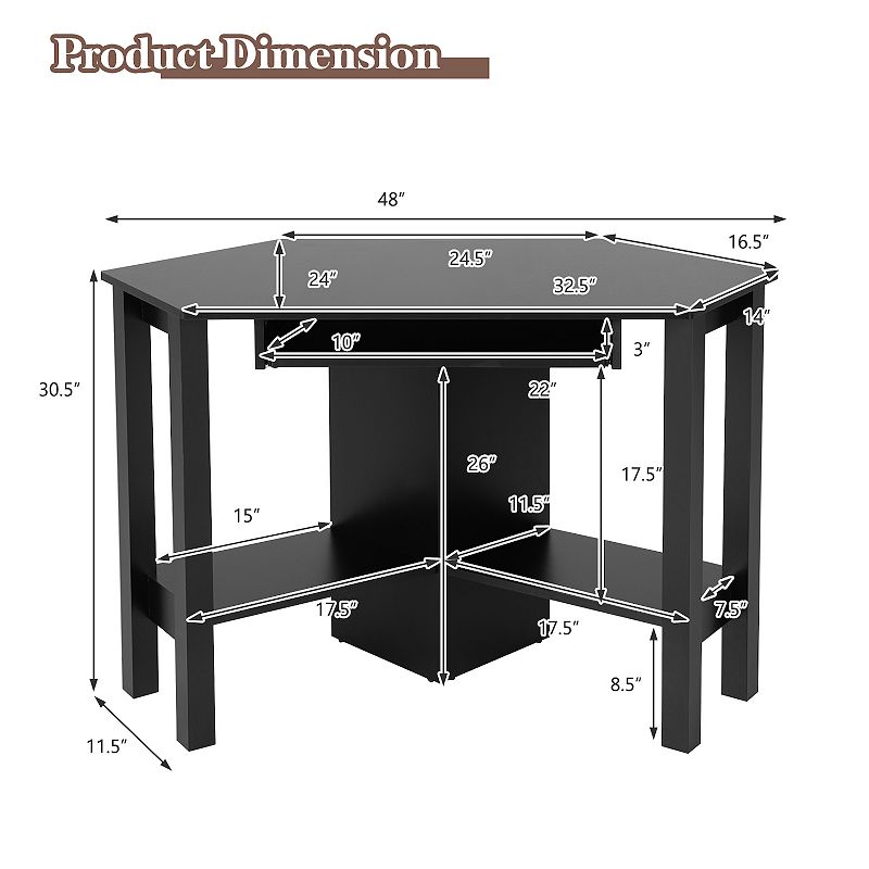 Wooden Study Computer Corner Desk with Drawer