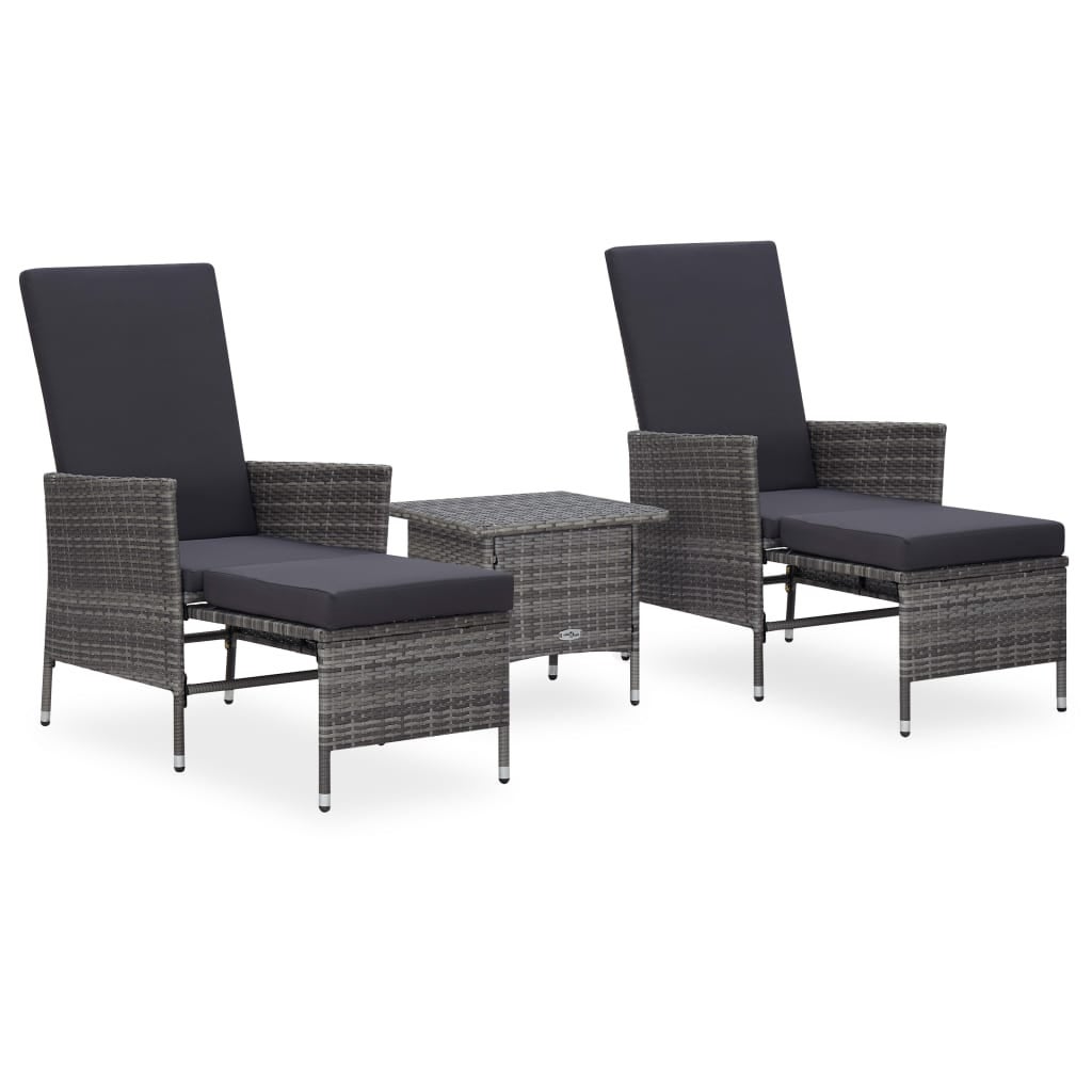 3 Piece Patio Lounge Set with Cushions Poly Rattan Gray - Overstock - 36225889