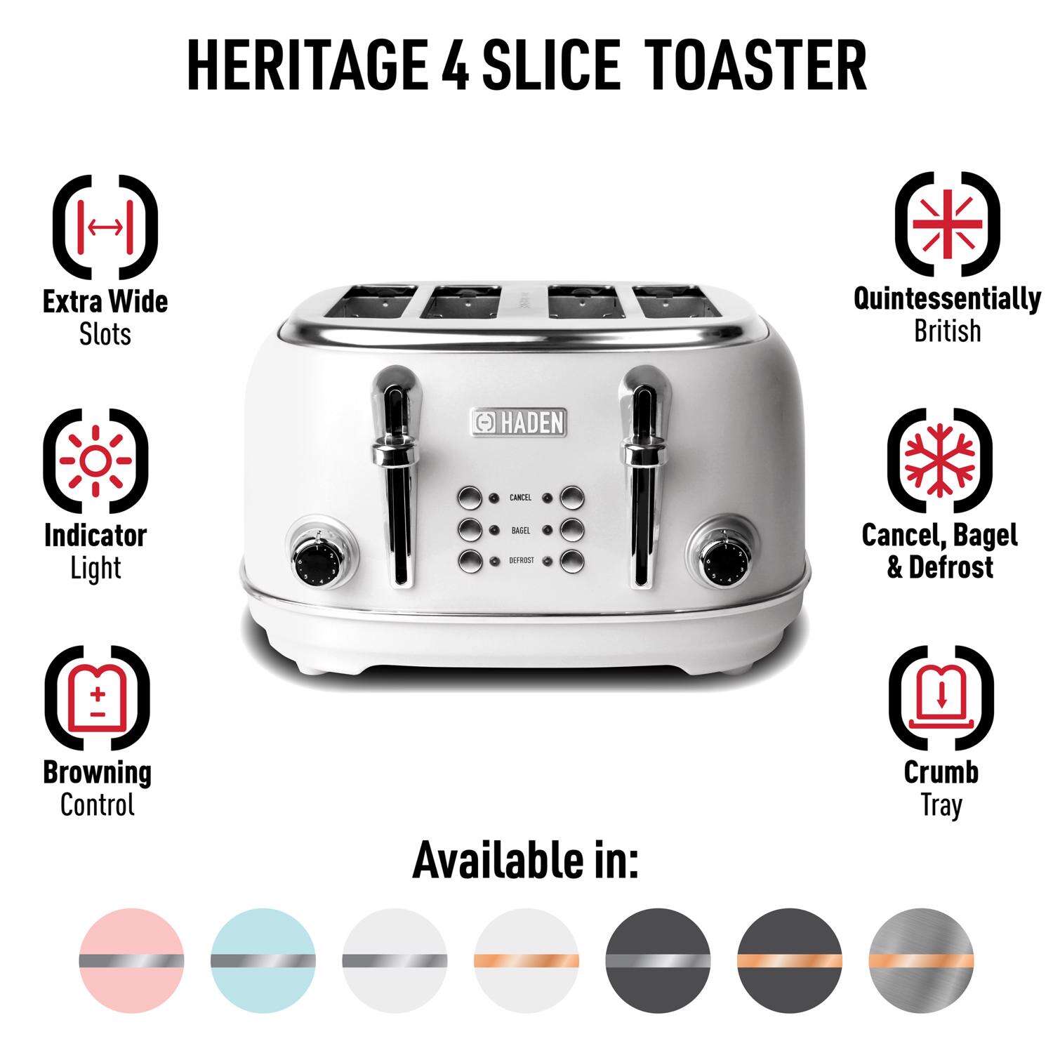 Haden Heritage Stainless Steel White 4 slot Toaster 8 in. H X 13 in. W X 12 in. D