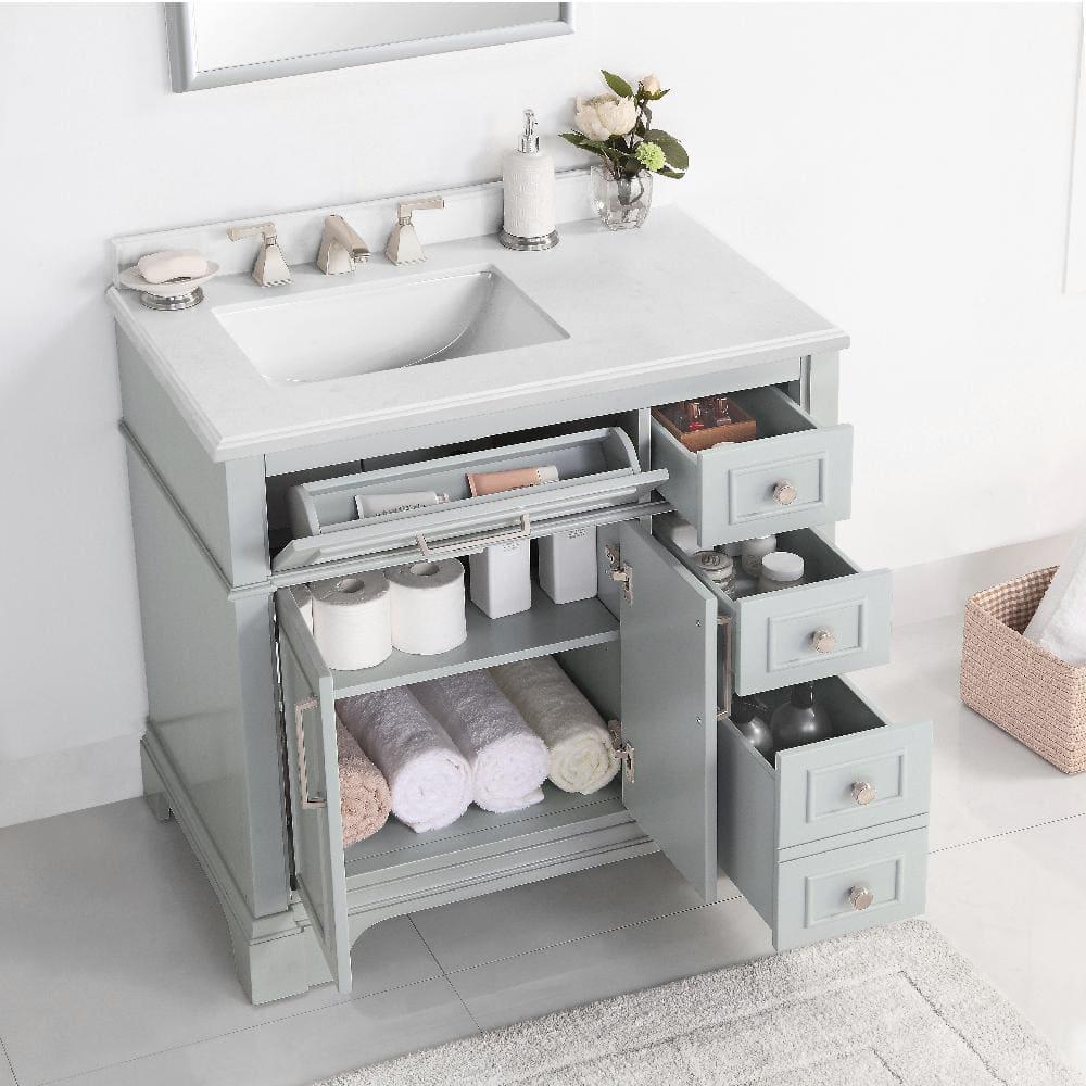 Home Decorators Collection Melpark 36 in W x 221 in D x 345 in H Freestanding Bath Vanity in Dove Gray with White Cultured Marble Top