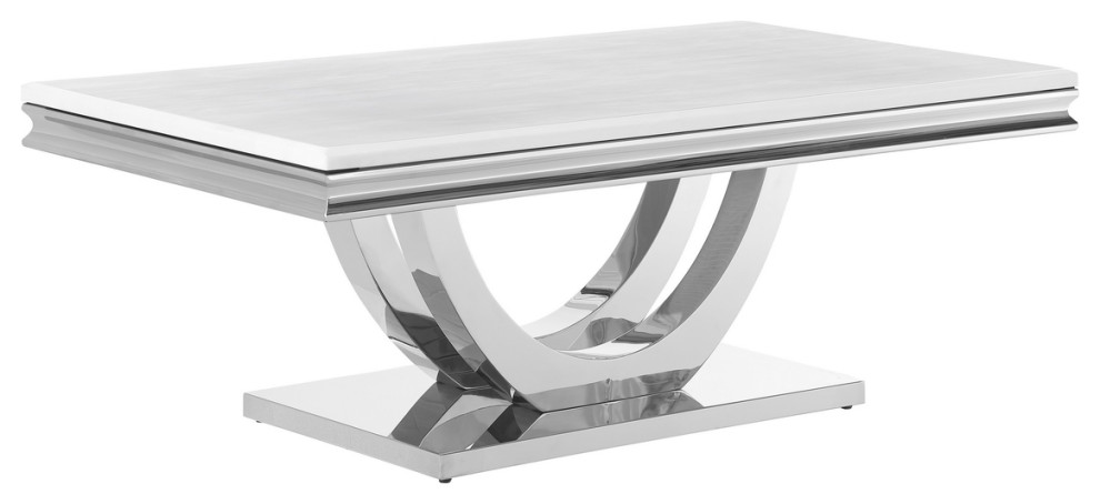 Kas 51 Inch Rectangular Coffee Table White Stone Top Polished Chrome Base   Coffee Tables   by VirVentures  Houzz