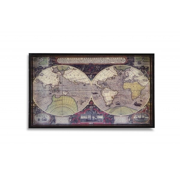 World Map Vintage Burlwood Serving Tray - 18 W x 14 D x 7 H