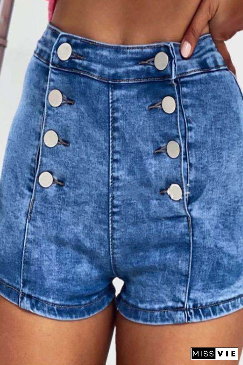 Denim With Double Buttons Shorts