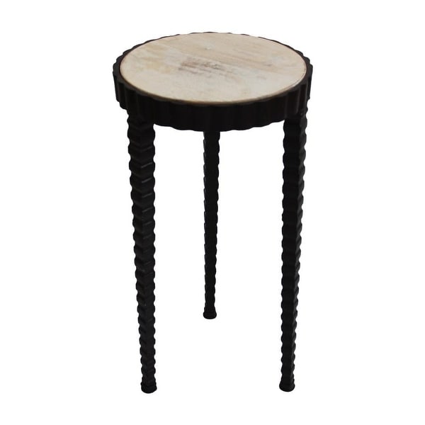 22 Inch Round Wooden Side Table with Tapered Tripod Base， Brown and Black - 21