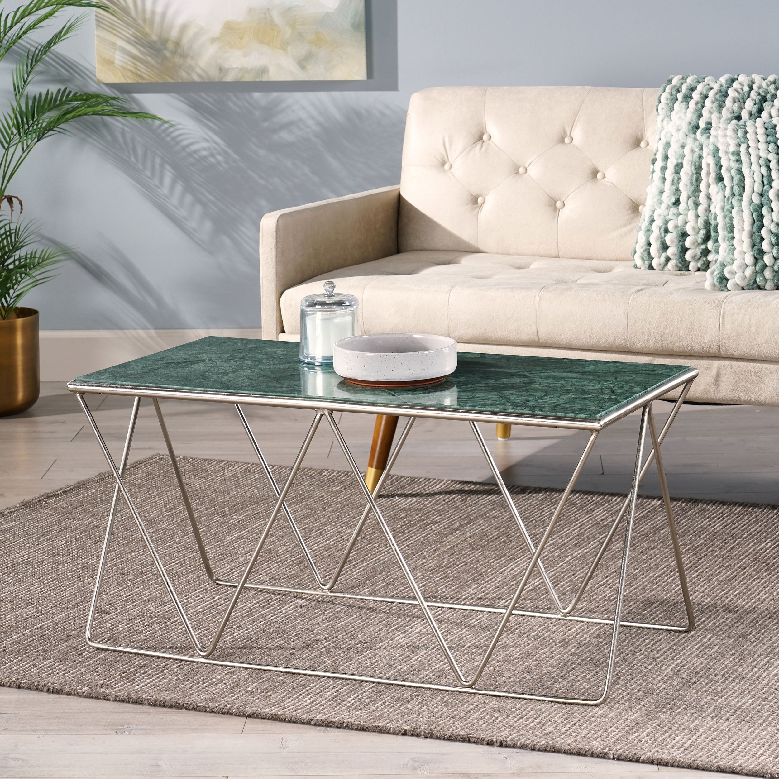 Massie Modern Glam Handcrafted Marble Top Coffee Table