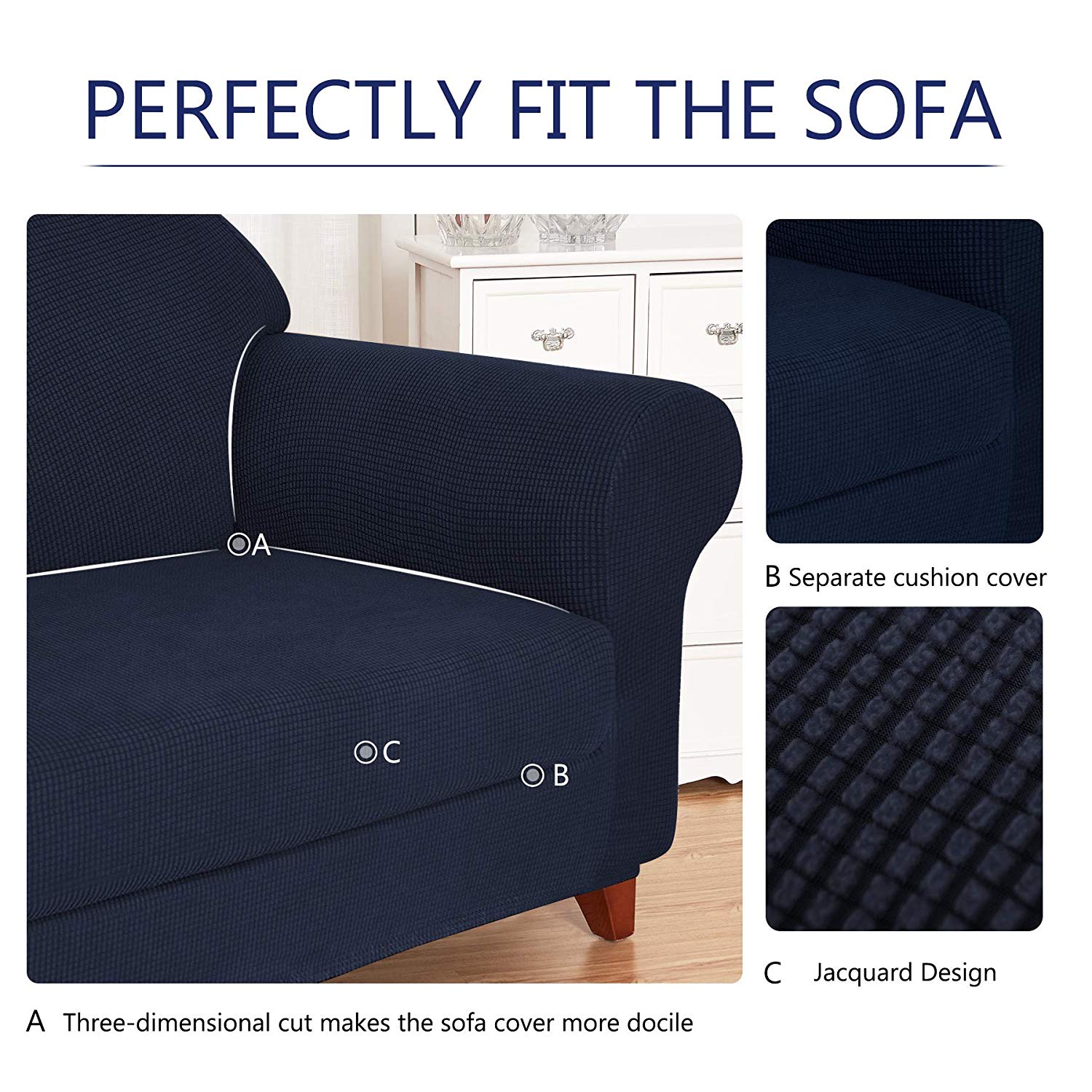 Subrtex Stretch 2-Piece Textured Plaid Armchair Slipcover, Navy