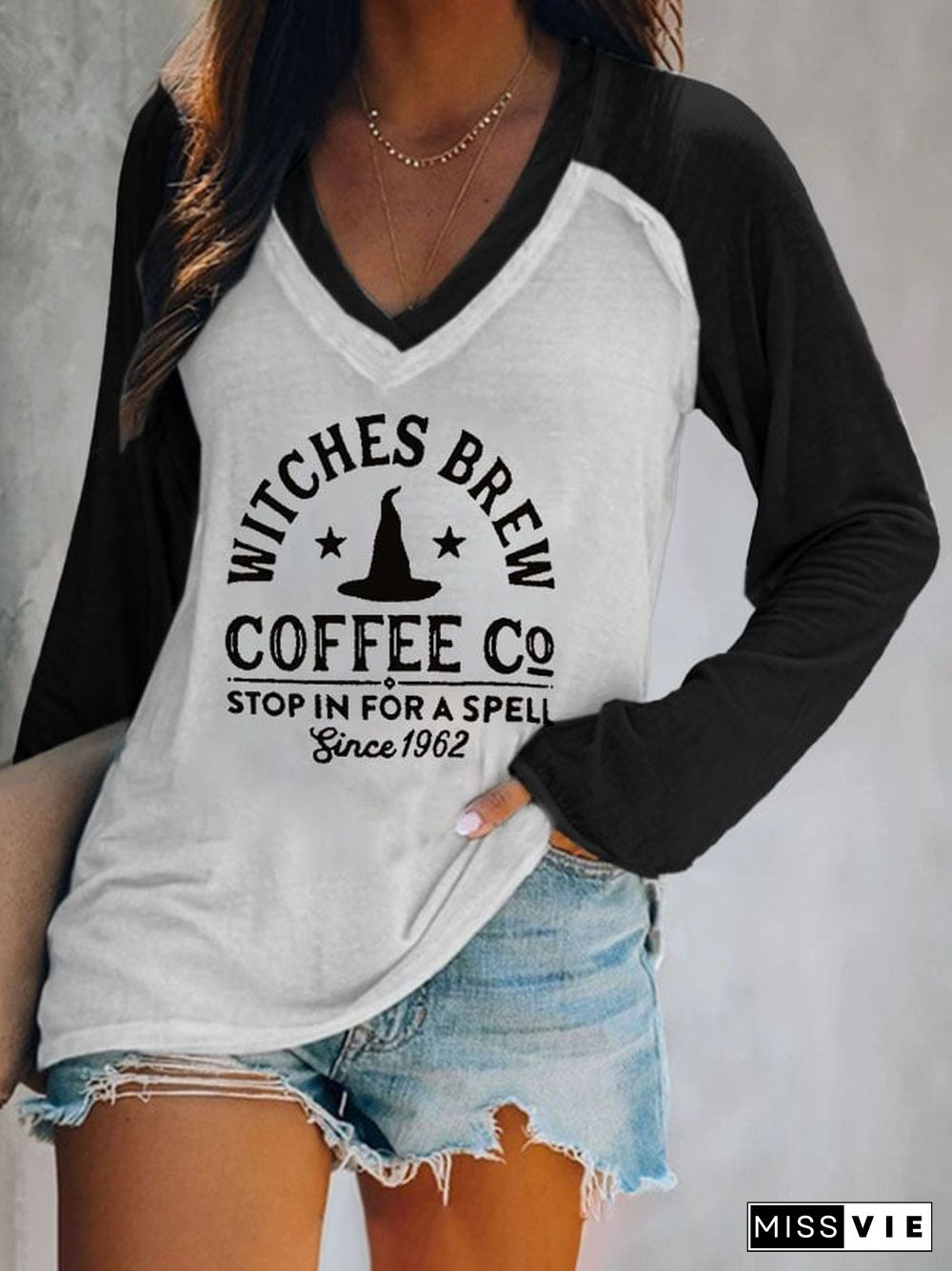 Women's Casual Witches Brew Coffee Co Stop In For A Spell Since 1962 Print Long Sleeve T-Shirt