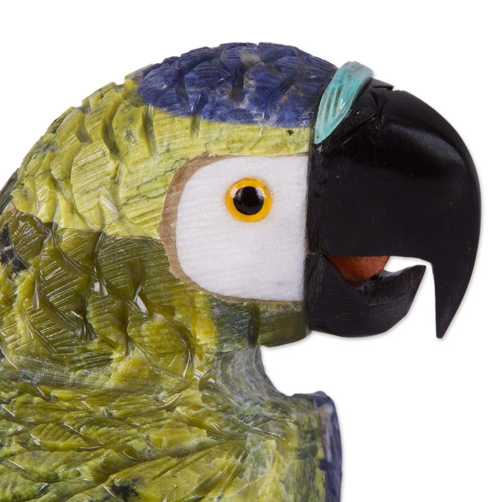 Novica Handmade Amazonian Parrot Multi Gemstone Statuette