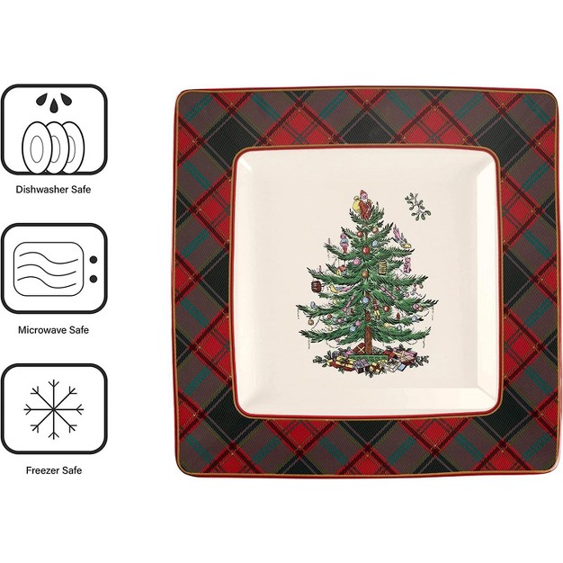 Spode Christmas Tree Tartan 10 Inch Square Platter 10 Inch