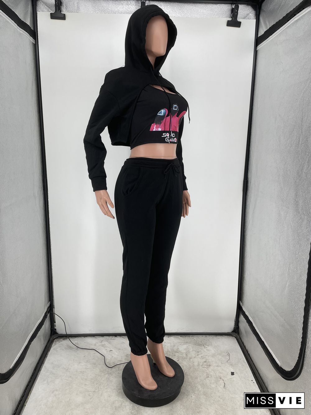 Vest And Crop Top Hoodie Sweatpants Set