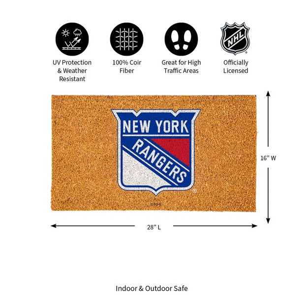 Evergreennhlnew York Rangers Logo Natural Coir 28 X 16 Inches Indoor Outdoor Doormat