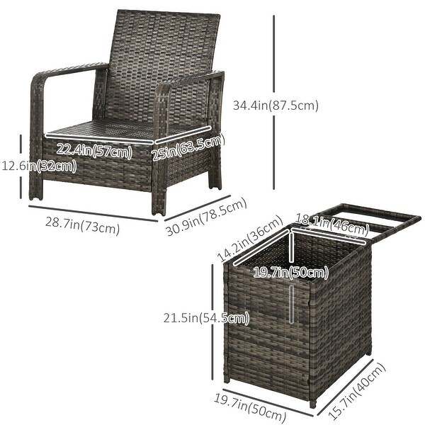 Outsunny 3 Piece PE Rattan Wicker Bistro Set with Cushions，Conversation Furniture Set for Backyard，Garden，Patio