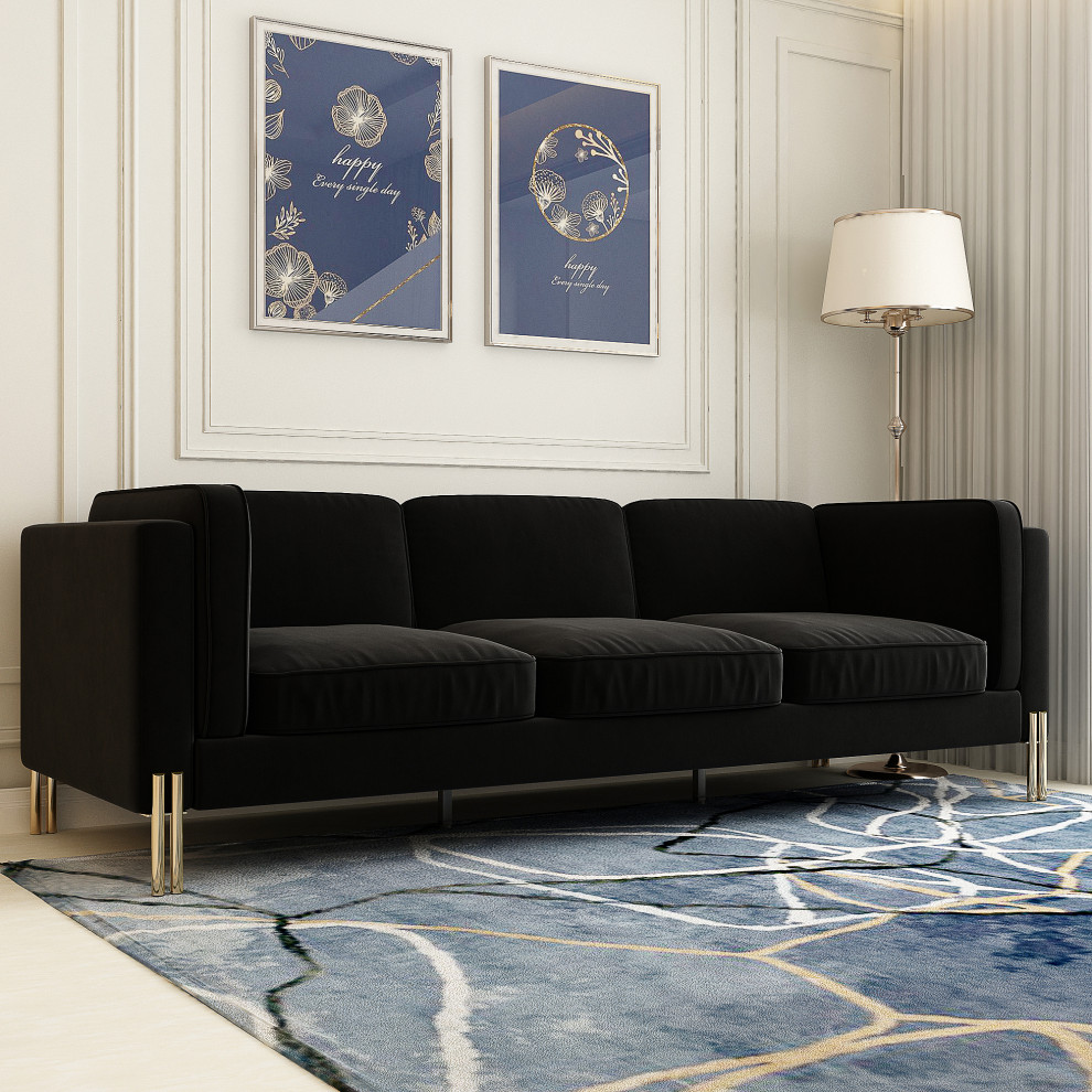 95  x27 x27Velvet Square Arm Sofa with Gold Leg   Transitional   Sofas   by MOD Land Inc  Houzz