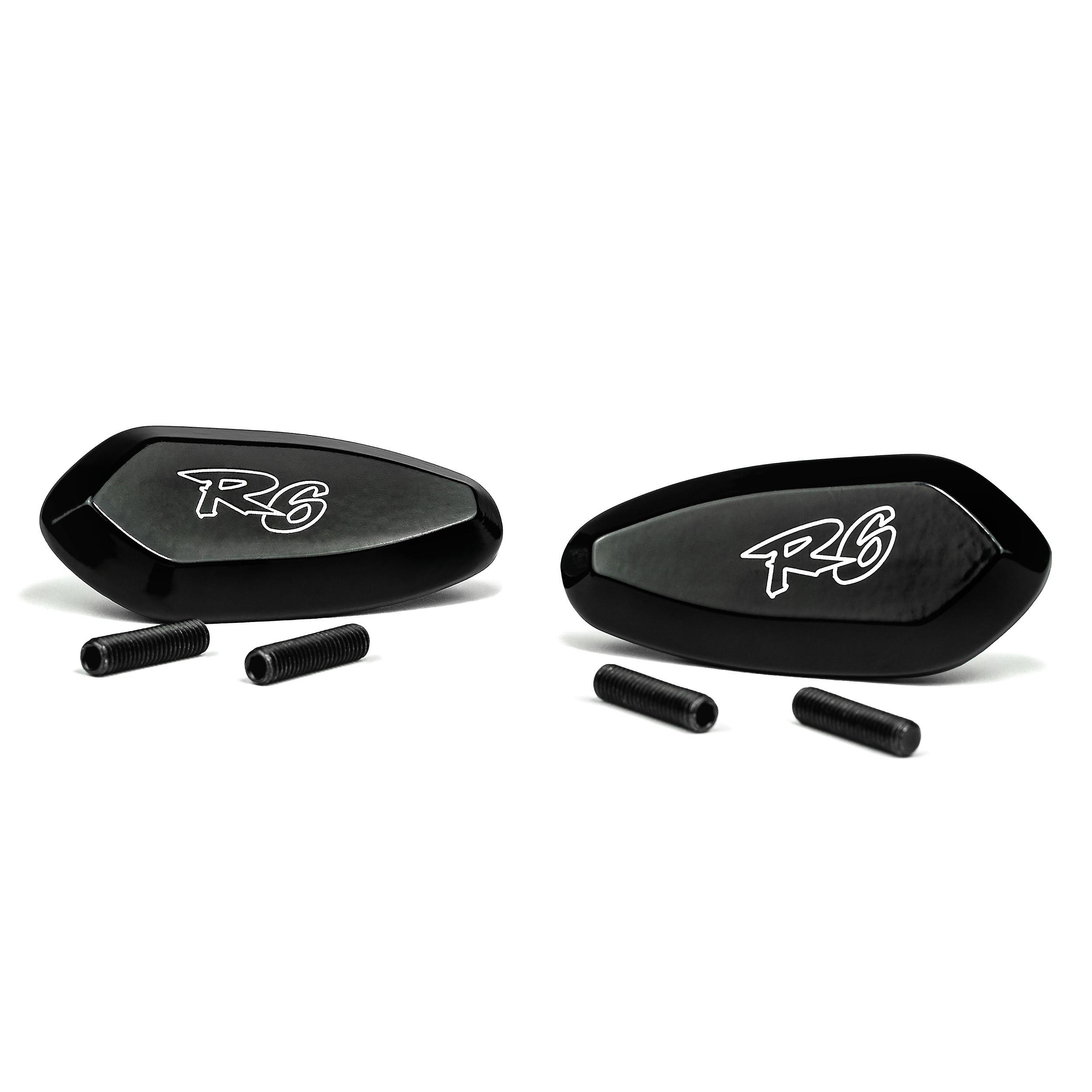 Mirror Block Off Base Plates Logo Engraved Black Compatible with 1999-2007 Yamaha R6 / YZF-R6