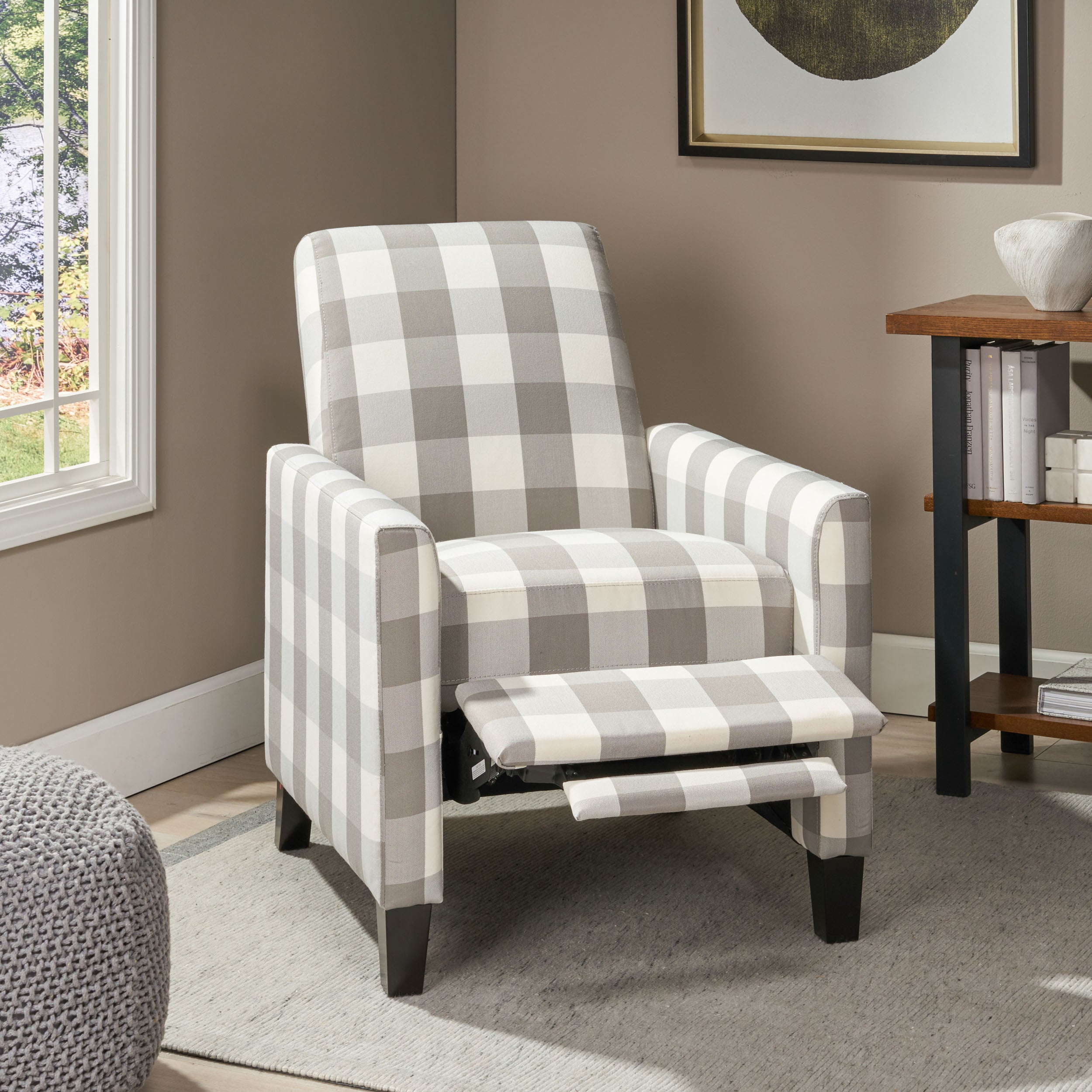 Nayan Contemporary Fabric Upholstered Push Back Recliner