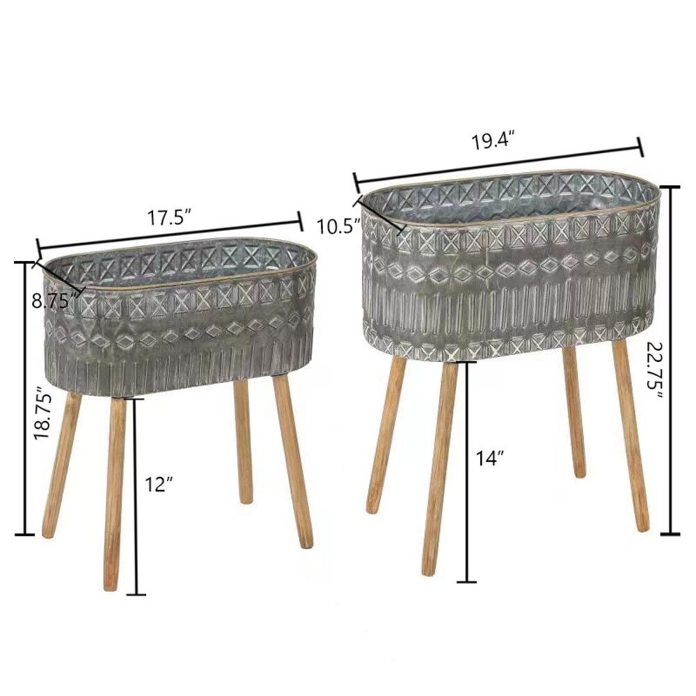 2 Piece Grey Metal Cachepot Planters