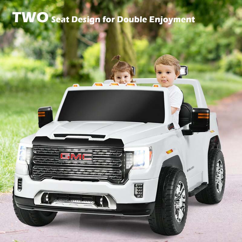 2-Seater GMC Licensed Kids Ride On Car 12V Battery Powered Electric Riding Toy Truck with Storage Box