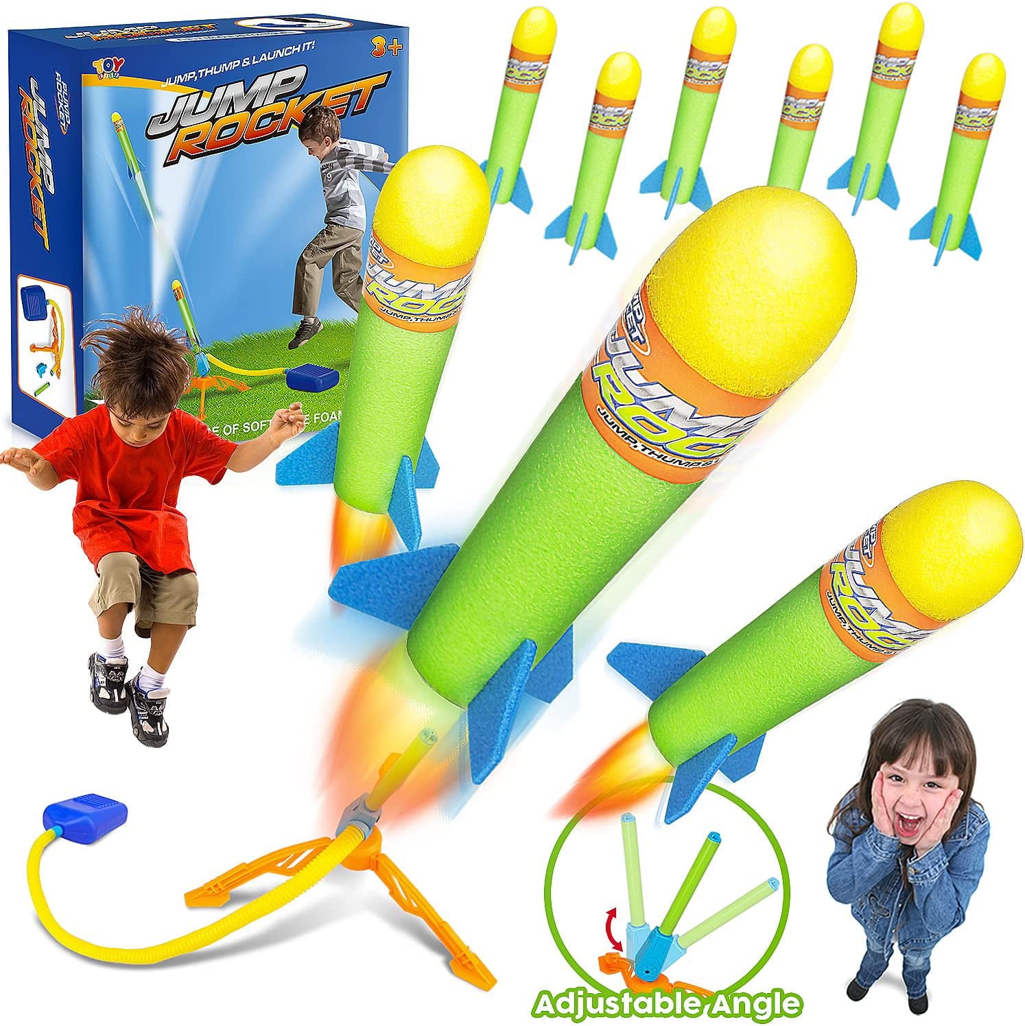 TOY Life Toy Rocket Launcher for Kids with 6 Foam Rockets Refills Air Rocket Launcher for Kids 3-5 Shoots up to 100 feet Outdoors Outside Toys Gifts for Boys 3 4 5 6 7 Year Old