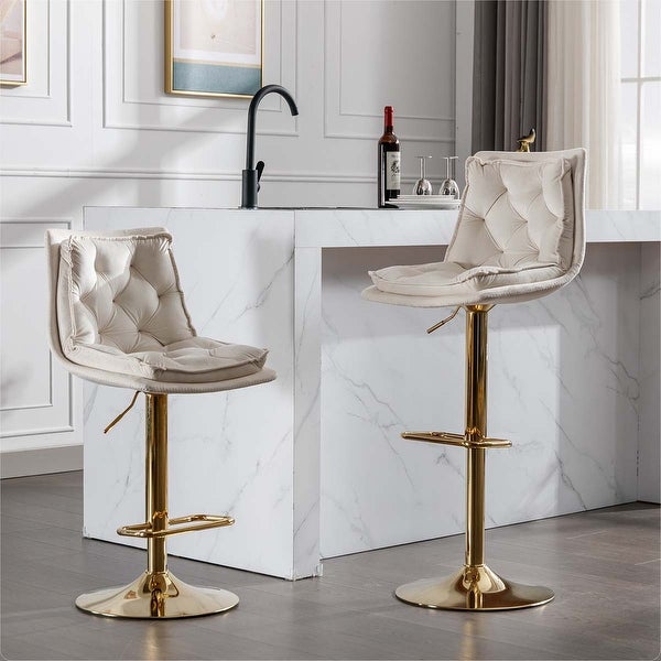 Set of 2 Bar Stools with Base Swivel Height Adjustable