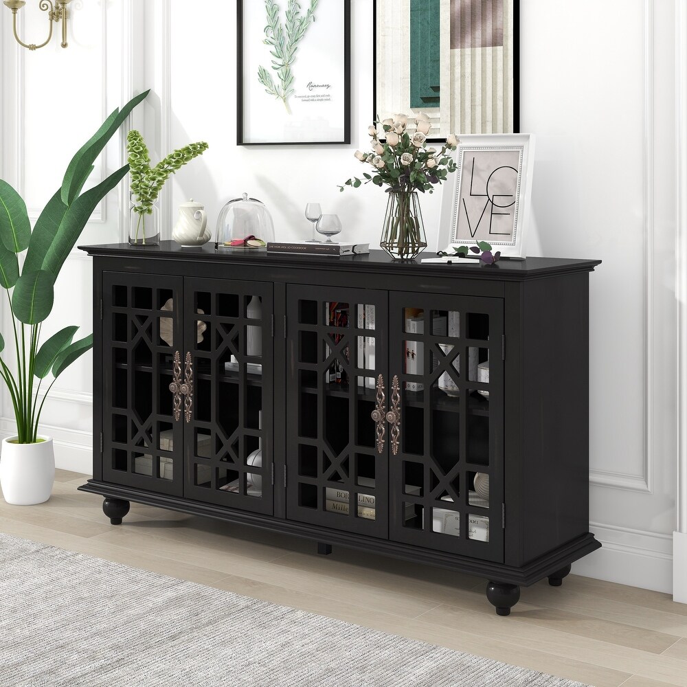 Solid Wood Sideboards with Adjustable Height Shelves  Metal Handles   4 Glass Doors for Living Room  Bedroom and Hallway