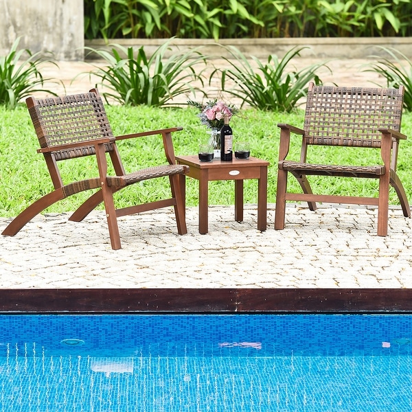 3PCS Patio Conversation Set Rattan Outdoor Furniture Set