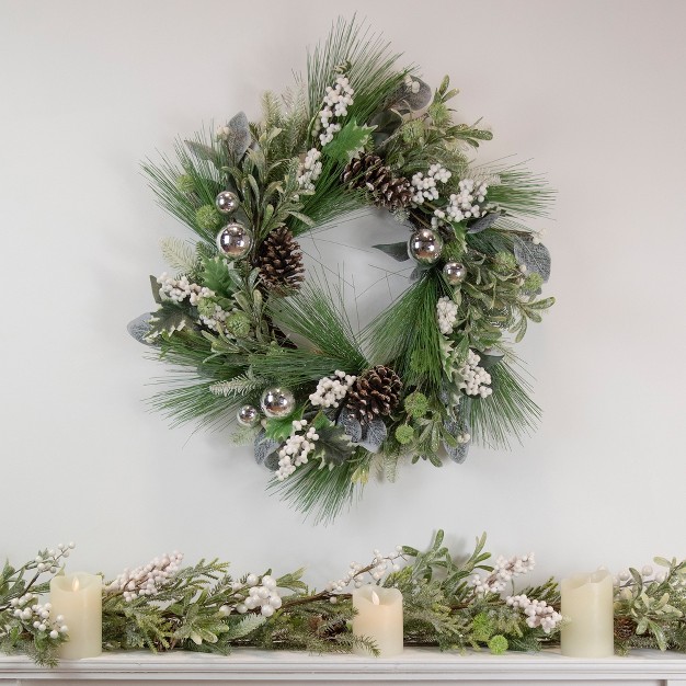 Northlight Artificial Christmas Wreath With Assorted Foliage And Berries 24 inch Unlit