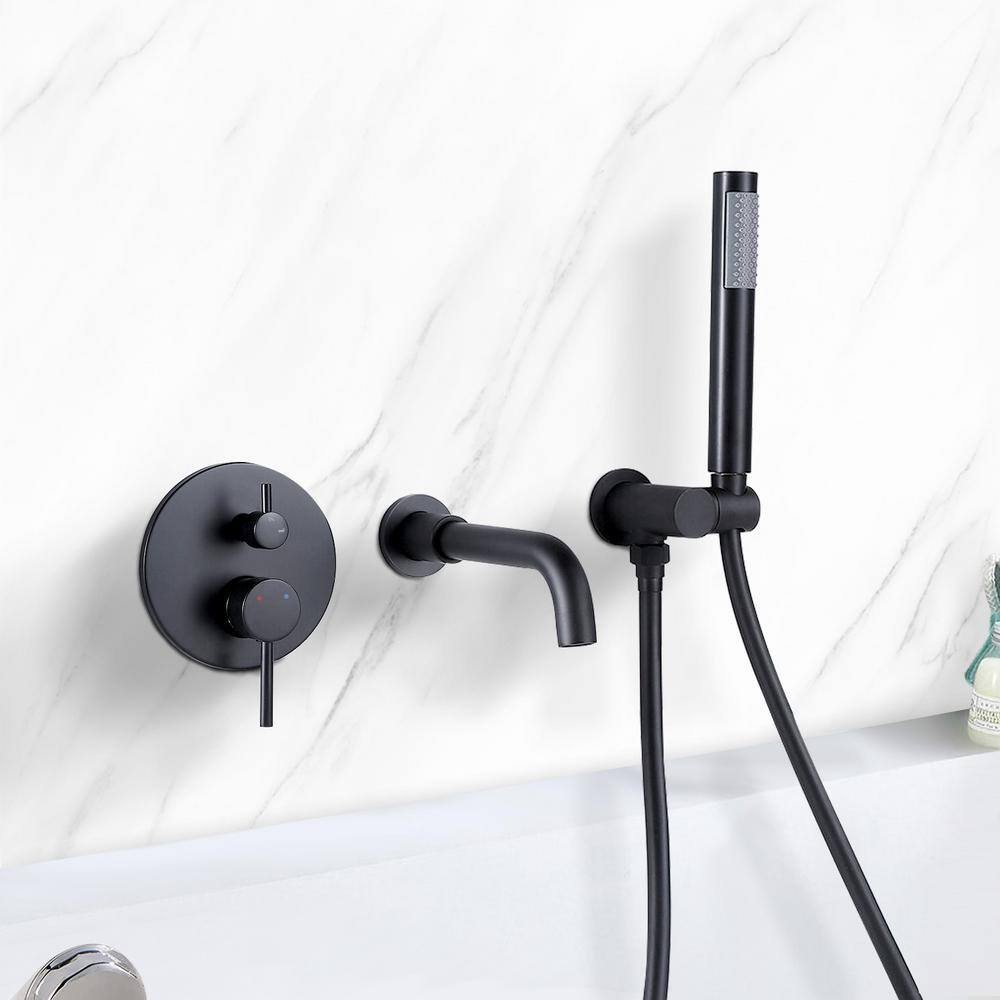 2-Spray Double Handle Settings Wall Mount Tub and Shower Faucet with Hand Shower in Matte Black (Valve Included) CTMS-LQ-858MB