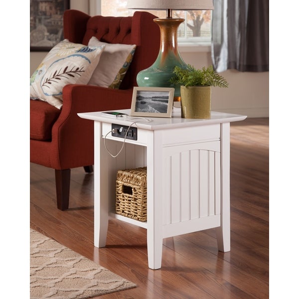 Nantucket Solid Wood End Table with Built-In Charging Station in White