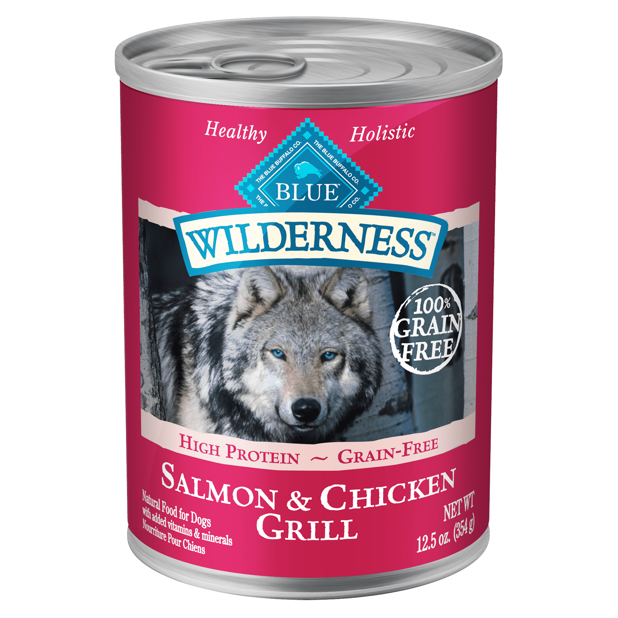 Blue Buffalo Blue Wilderness Salmon  Chicken Grill Wet Dog Food， 12.5 oz.， Case of 12