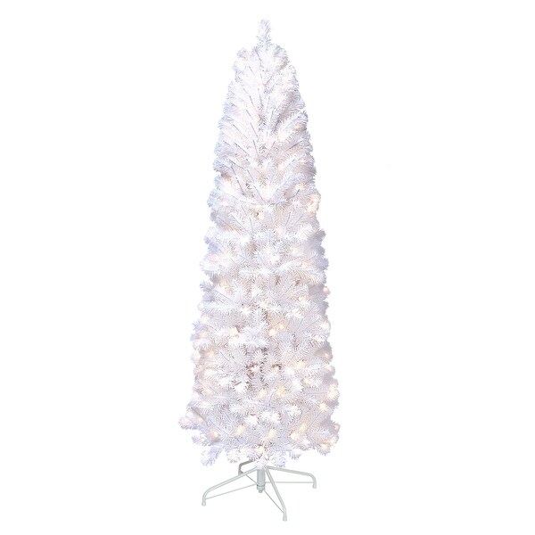 Puleo International PreLit 7.5' White Pencil Northern Fir Artificial Christmas Tree