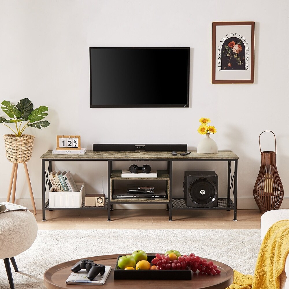 TV Stand for Living Room  Entertainment Center TV Console with Storage Shelves