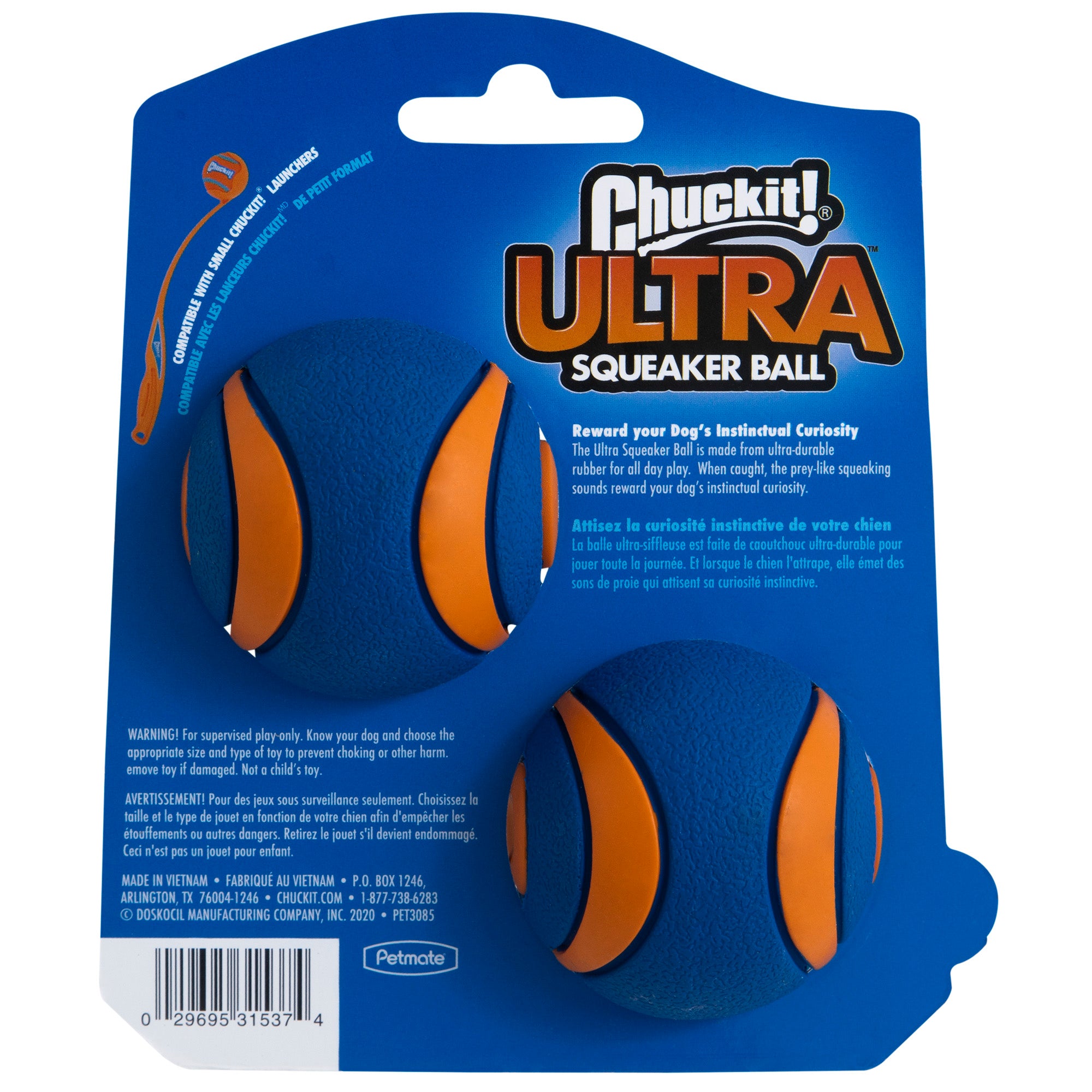 Chuckit! Ultra Squeaker Ball Dog Toy， Small， 2 Pack