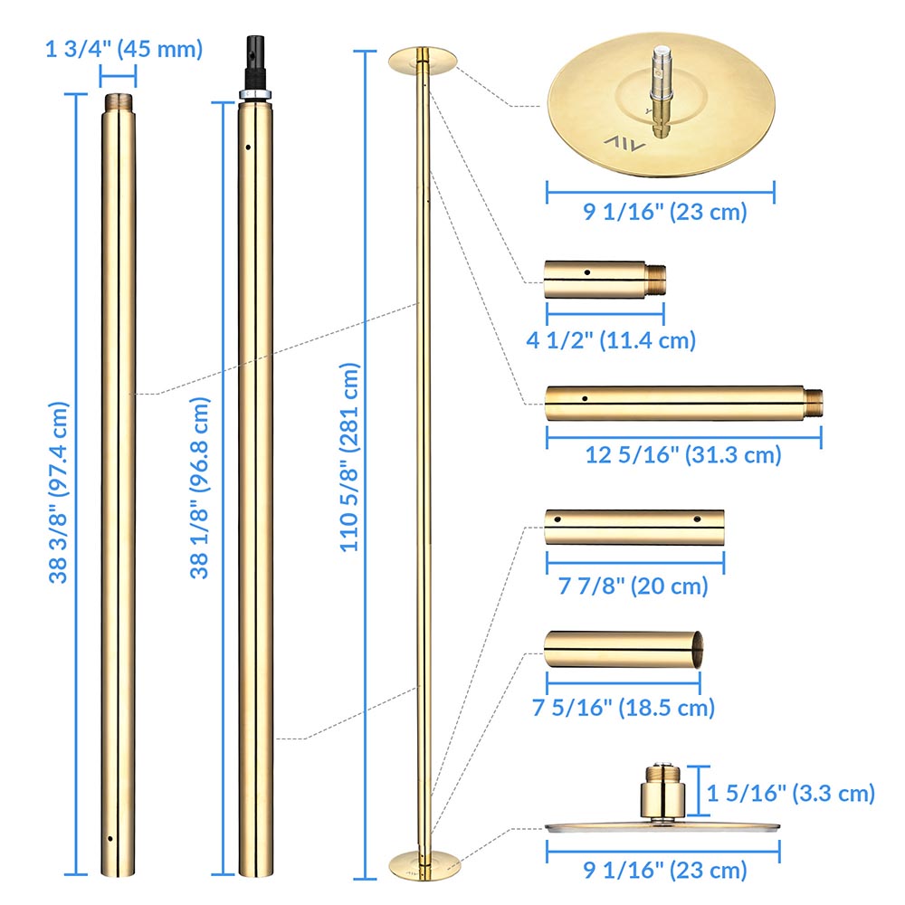 Yescom 9.25FT Golden Portable Spinning Dance Pole D45mm