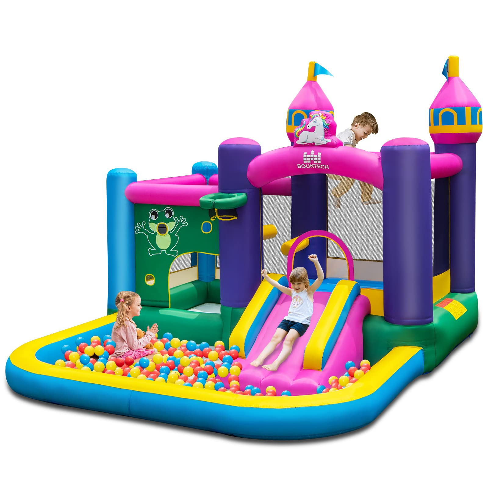 BOUNTECH Inflatable Bounce House, 6-in-1 Giant Indoor Outdoor Party Bouncy Castle for Kids Family Fun w/Large Ball Pit