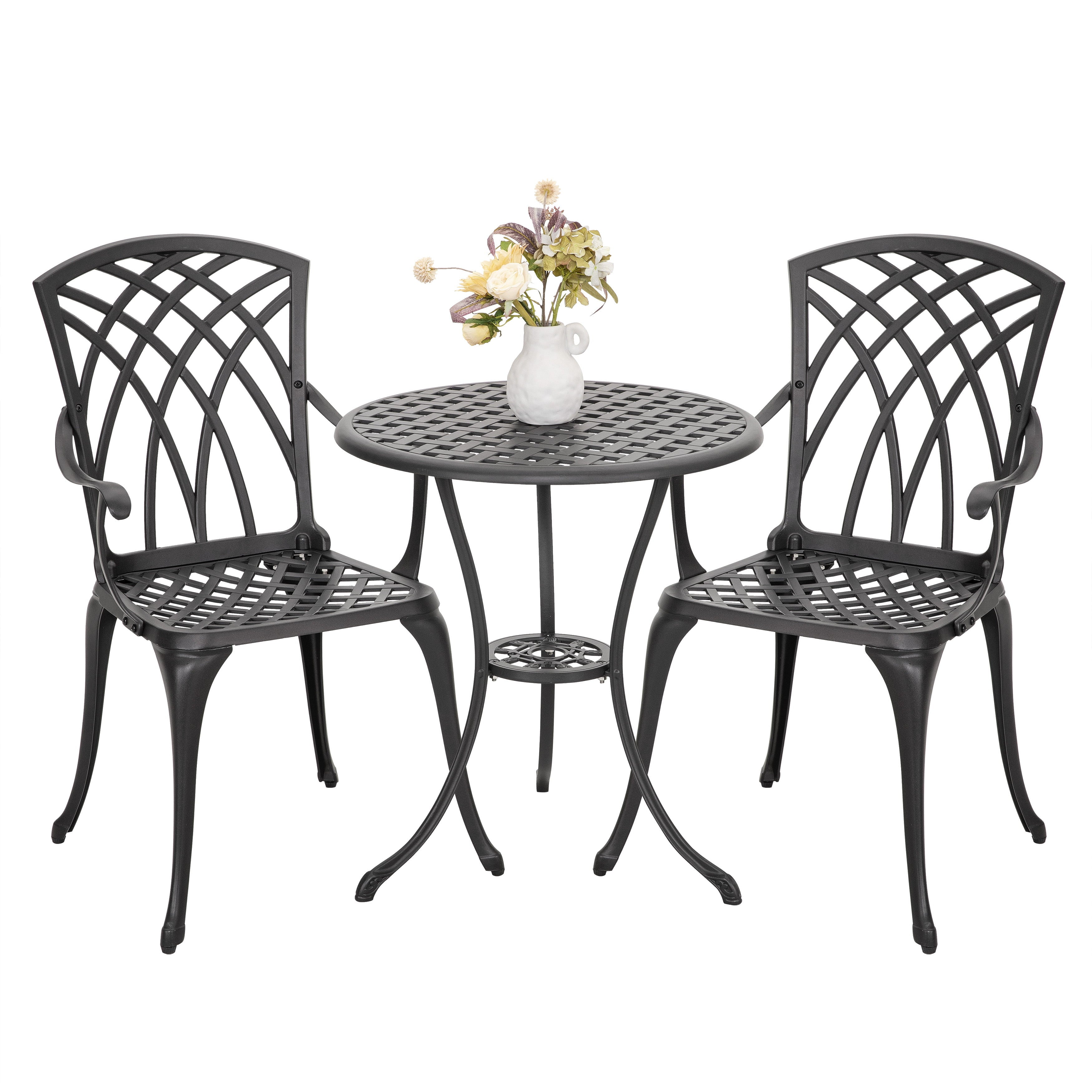 Nuu Garden 3 Piece Patio Bistro Sets Cast Aluminum Bistro Table Set Outdoor, Black with Golden Powder