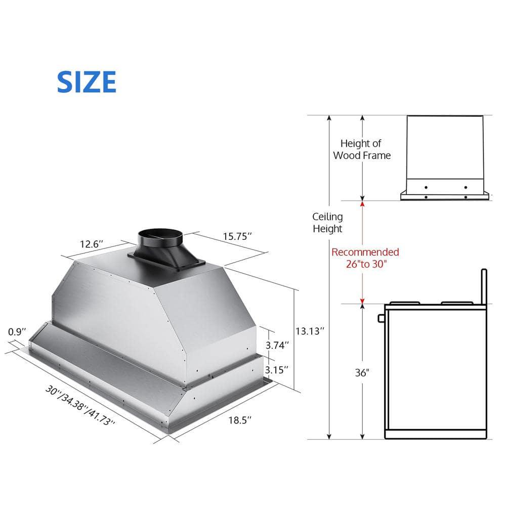 iKTCH 30 in 900 CFM Ducted Insert with LED 4 Speed Gesture Sensing and Touch Control Panel Range Hood in Stainless Steel