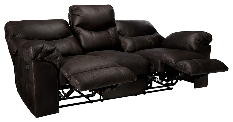 Modern Reclining Sofa  Manual Design With Oversized PU Leather Seat  Dark Brown   Contemporary   Sofas   by Decor Love  Houzz