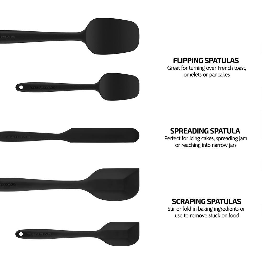 OVENTE Black Non-Stick Silicone Spatula Set with Heat Resistant  Stainless Steel Core Set of 5 SP12305B