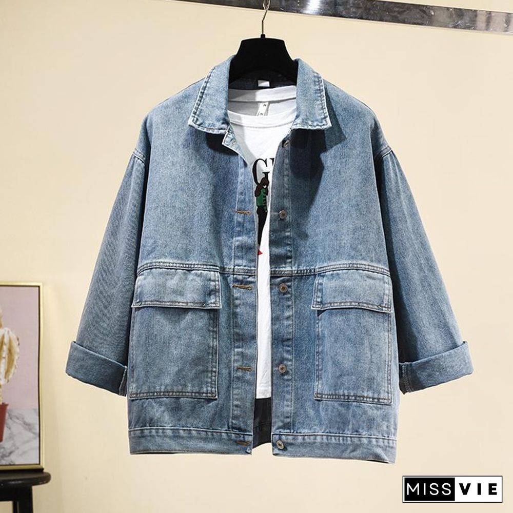 Denim Jacket Women'S Spring Autumn New Korean Loose Outwear Bf All-Match Female Casual Tops Short Jeans Jacket Basic Coat