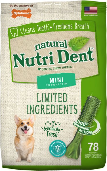 Nylabone Nutri Dent Limited Ingredients Fresh Breath Natural Dental Dog Treats， Mini， 78 count