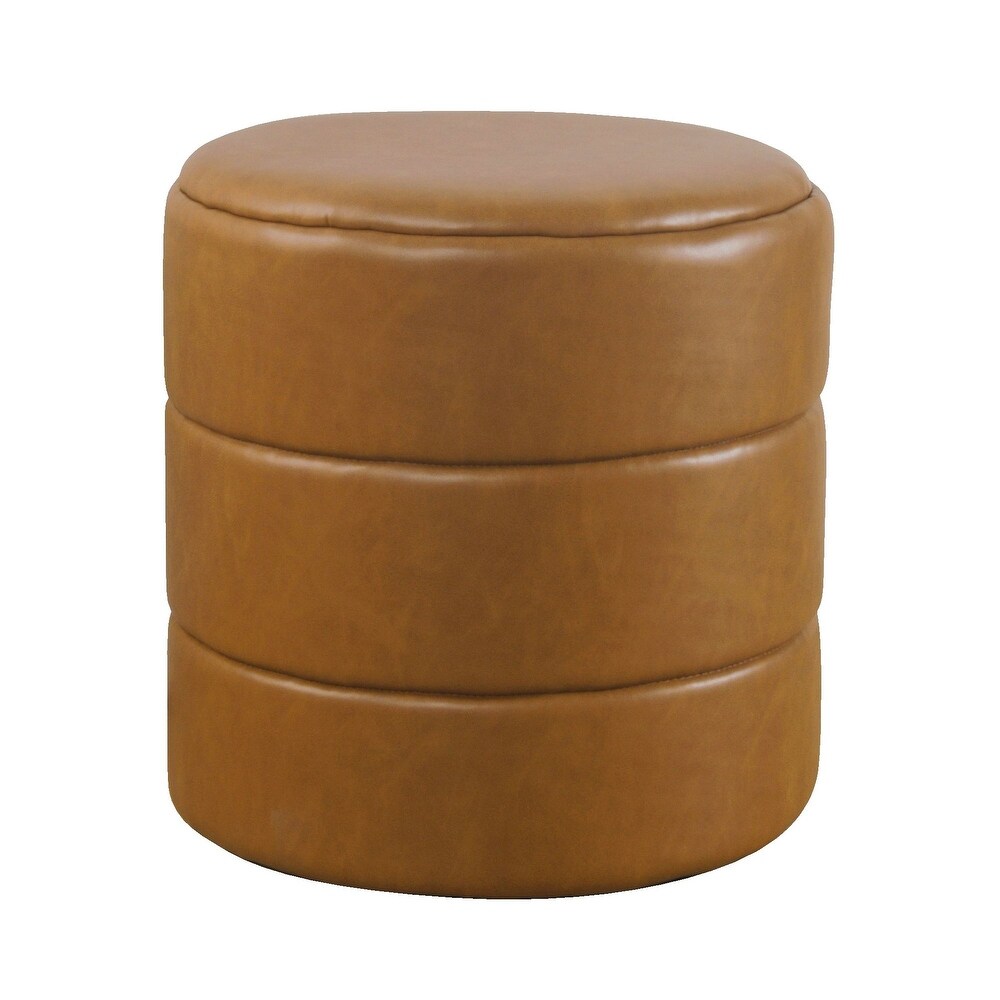 HomePop Upholstered Round OttomanCarmel Faux Leather
