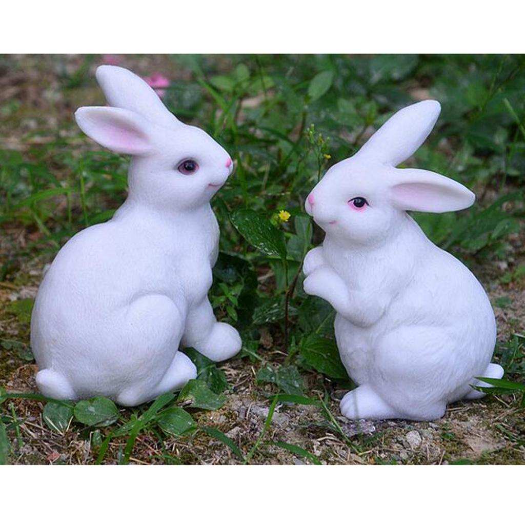 Animal Sculpture Resin Rabbits Figurine Garden Statues Outdoor Scene, Pack Of 2pcs