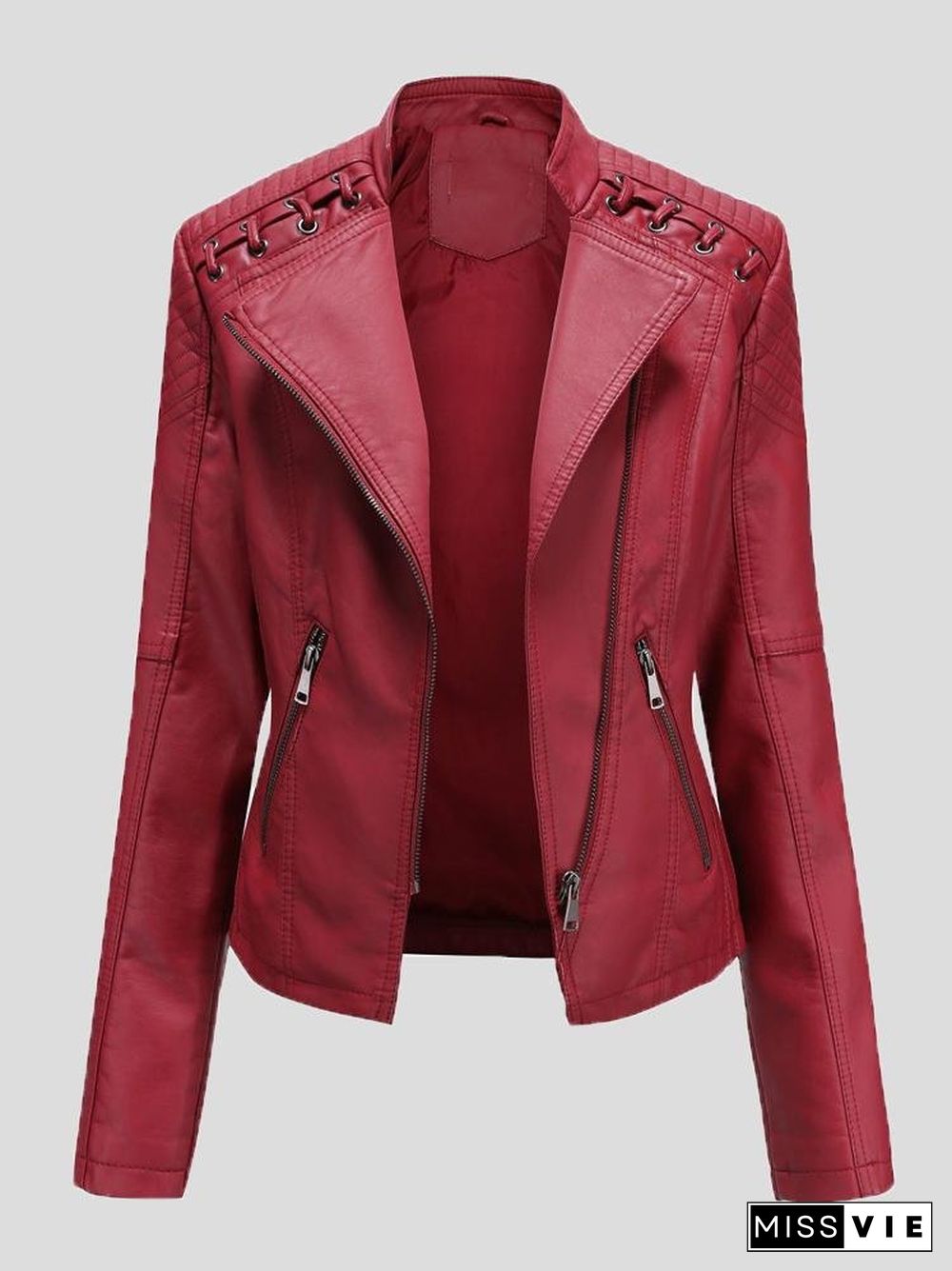 Women's Jackets Short Slim Leather Motorcycle Jacket